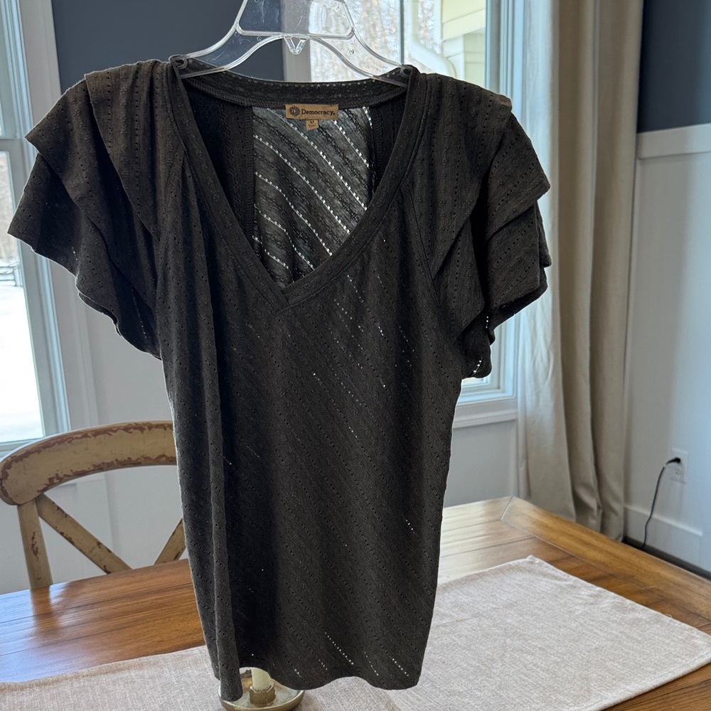 Democracy Dark Gray Flutter Sleeve Top